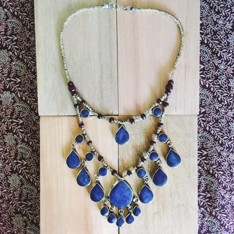 Two tier tribal lapis lazuli stone necklace - Necklace - Bohemian Jewellery and Homewares - Lost Lover