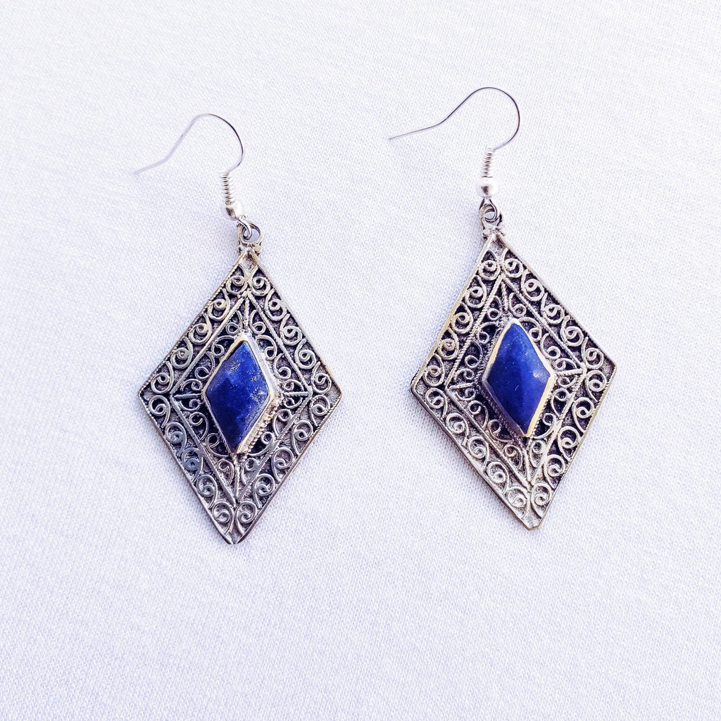 Diamond tribal earrings - Lapis - Earrings - Boho Jewelry - Lost Lover