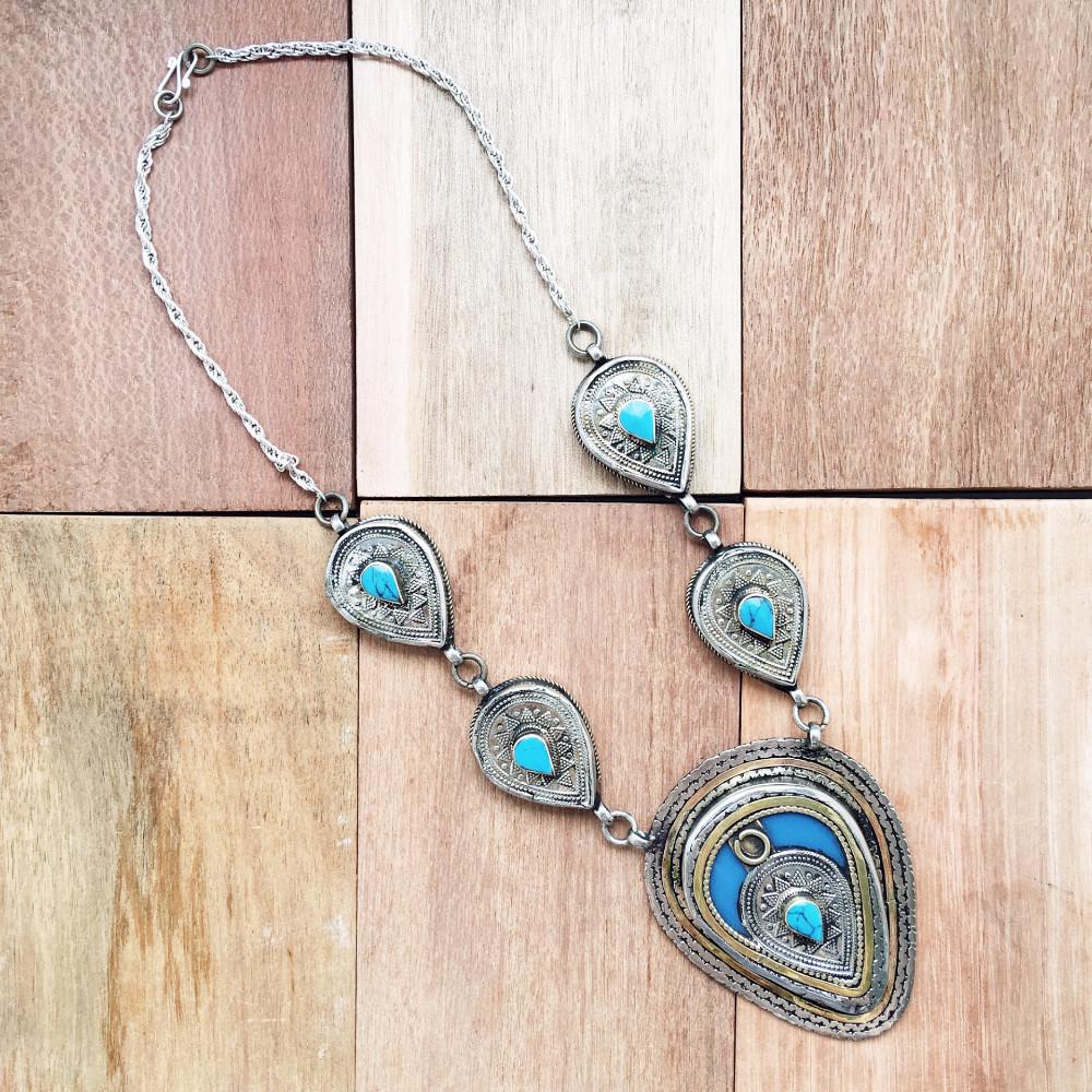 Chunky Tribal Pendant Necklace - Turquoise - Necklace - Bohemian Jewellery and Homewares - Lost Lover
