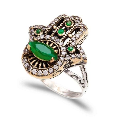 The Jewelled Hamsa Ring - Emerald - Ring - Bohemian Jewellery and Homewares - Lost Lover