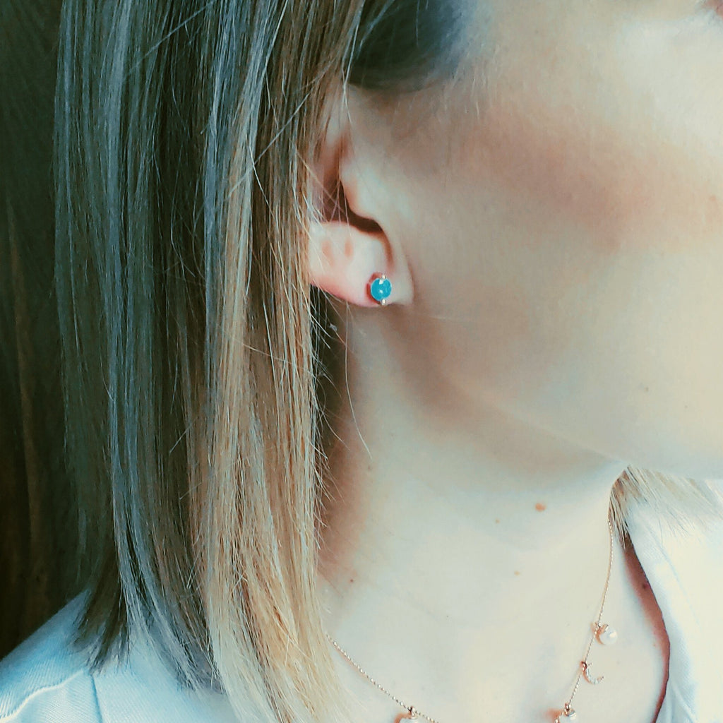 Rose Gold Aquamarine Stud Earrings - Earrings - Boho Jewelry - Lost Lover