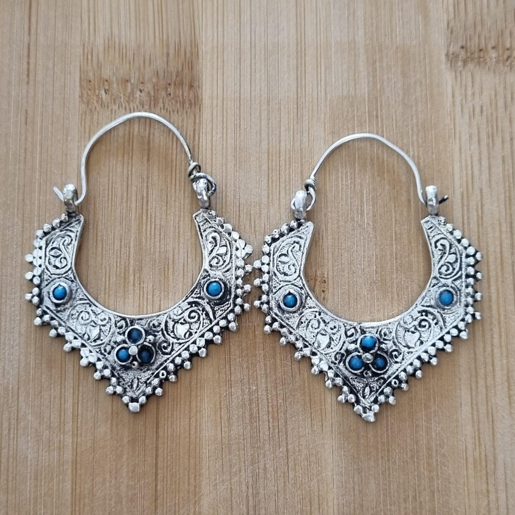 Silver Gypsy Tribal Hoop Earrings