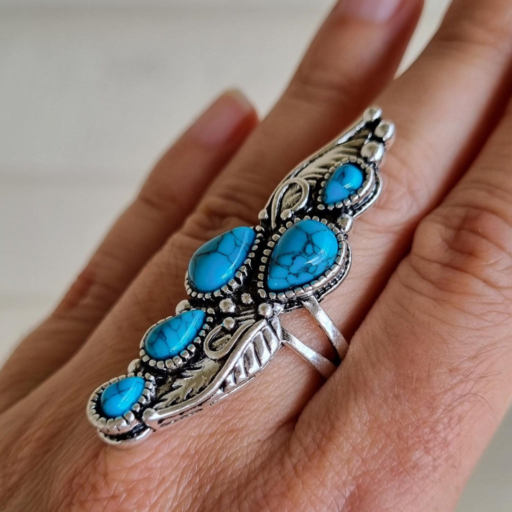 Turquoise Stone Vintage Feather Ring by Lost Lover