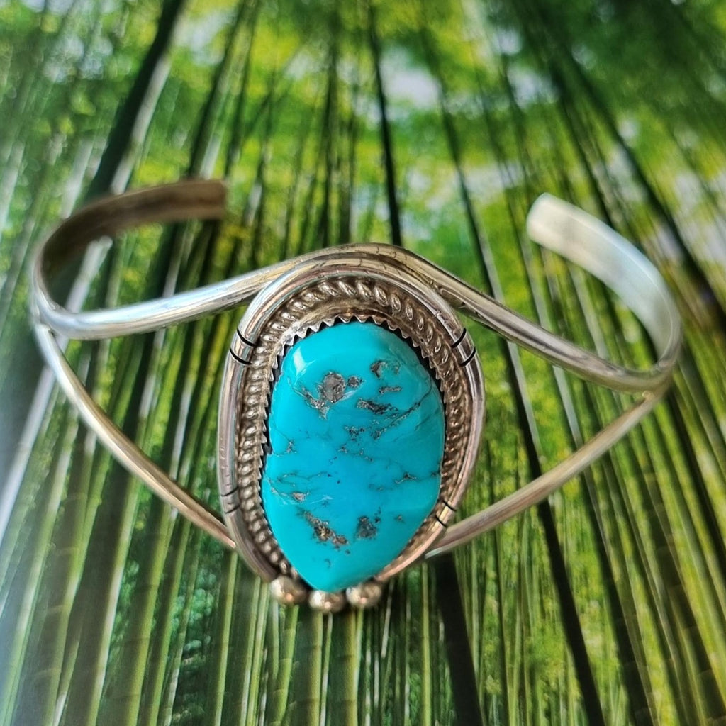 Turquoise Stone Stirling Silver Navajo boho cuff
