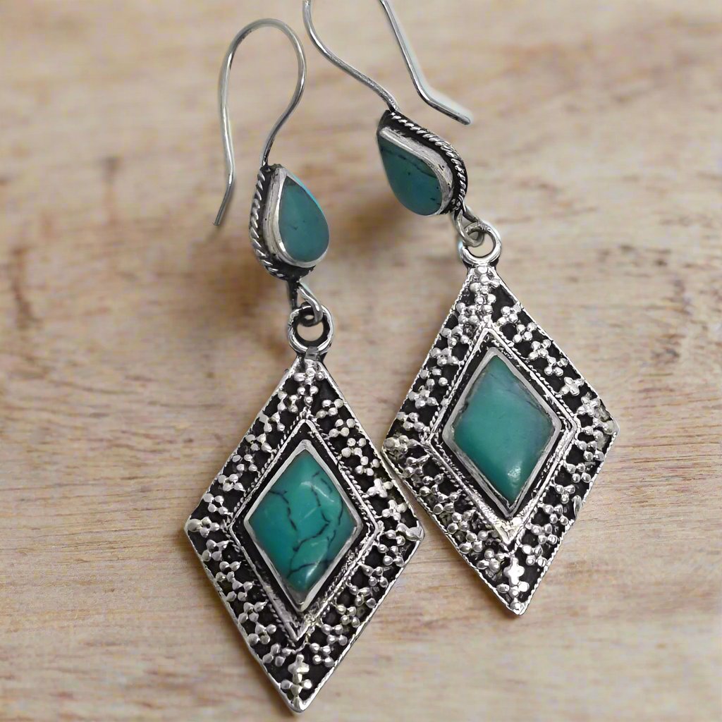 Diamond tribal earrings - Agate - Earrings - Bohemian Jewellery and Homewares - Lost Lover