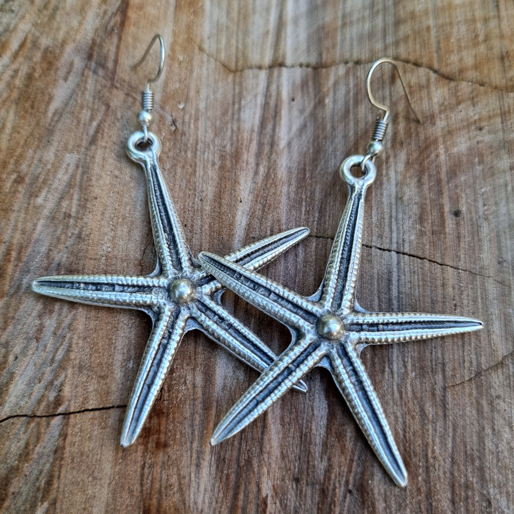 Boho Large Silver Starfish Earrings  - Beachy Bohemian Jewellery
