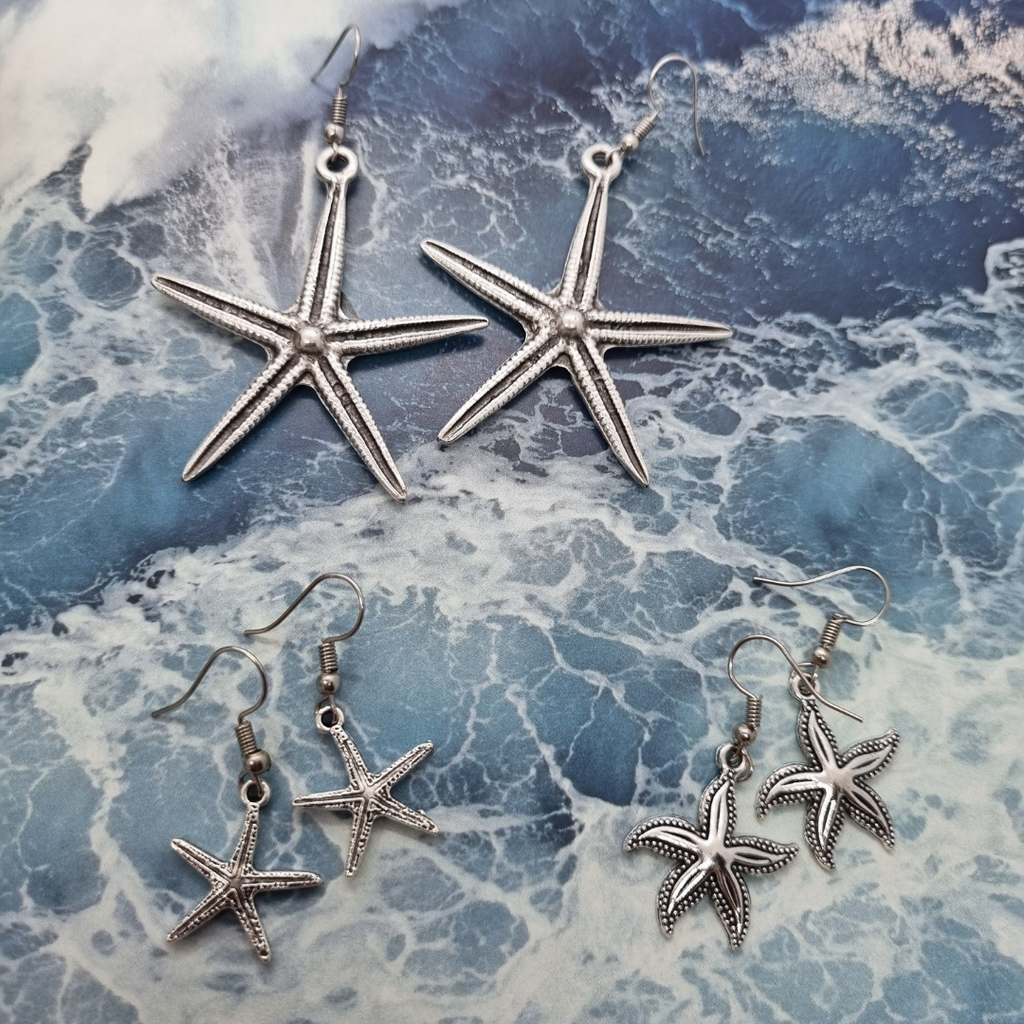 Boho Large Silver Starfish Earrings  - Beachy Bohemian Jewellery