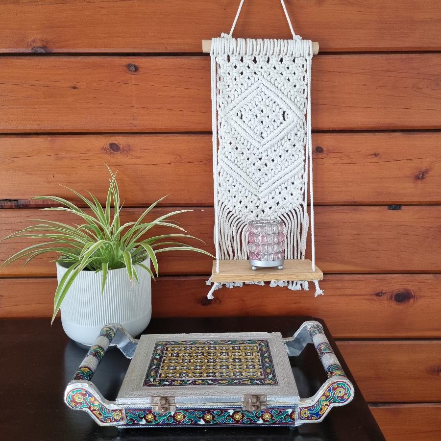 Macrame shelf wall hanging