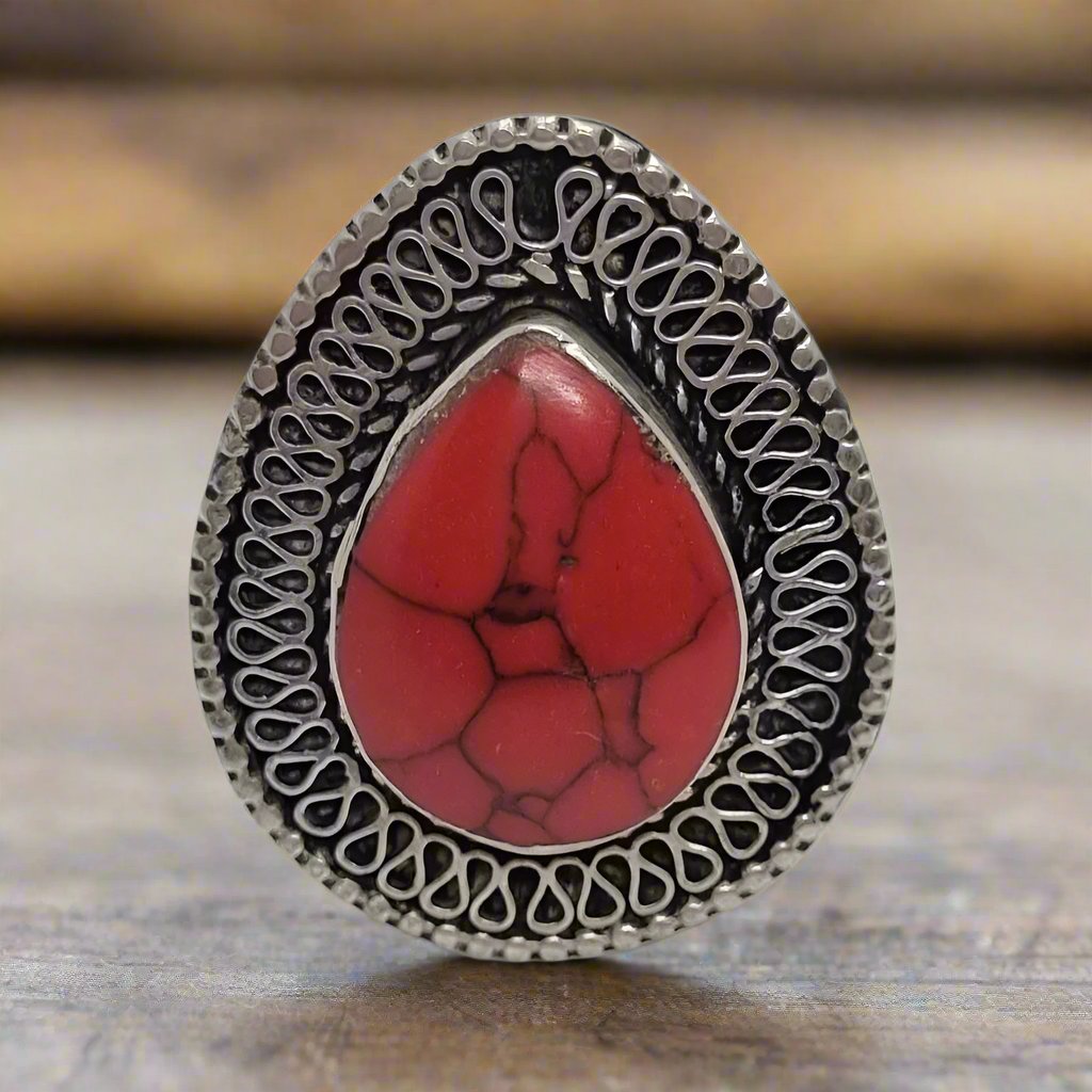 Red Stone Tribal Ring - Ring - Boho Jewelry - Lost Lover