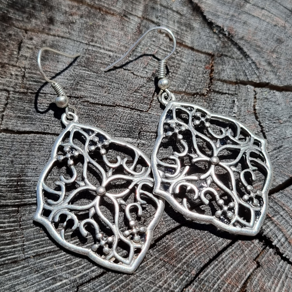 Boho Silver Floral Earrings - Handcrafted Statement Jewellery