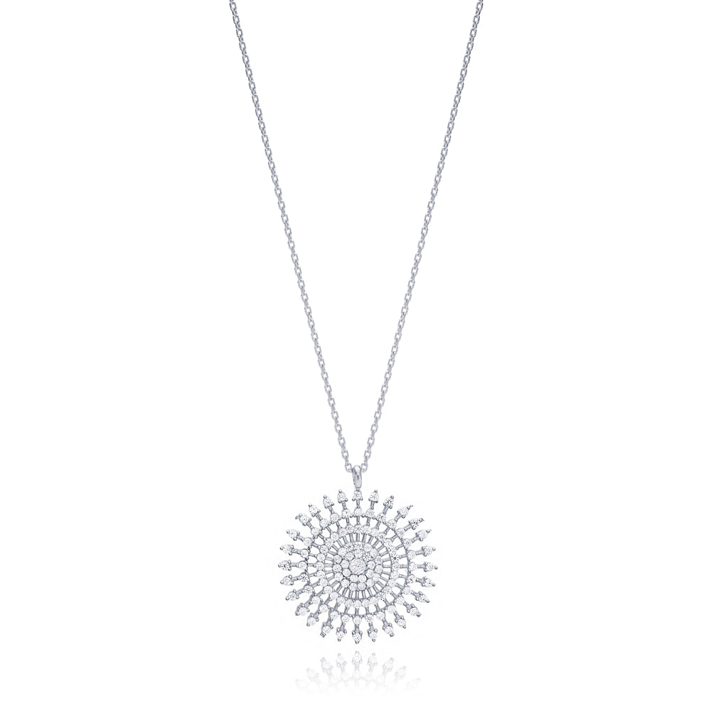 Silvia Round Flower Necklace - Handmade Turkish 925 Stirling Silver