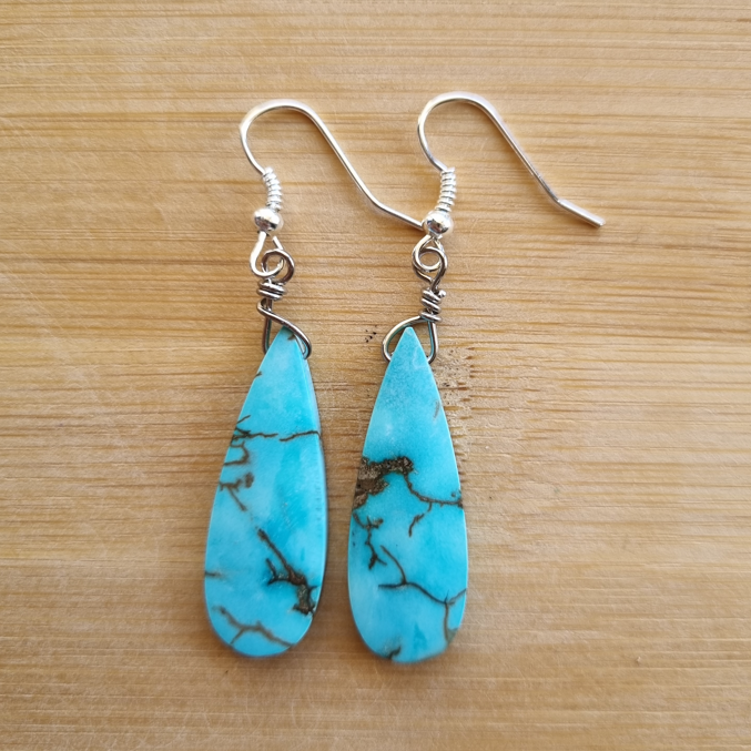 Blue Sediment Turquoise Stone - Boho Earrings