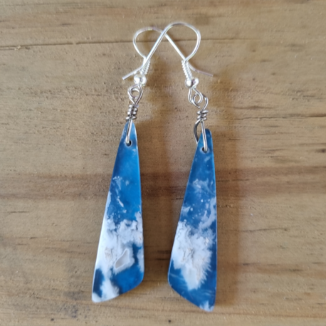 Clouds Over The Ocean - Boho Stone Earrings - white plume doublet agate stones