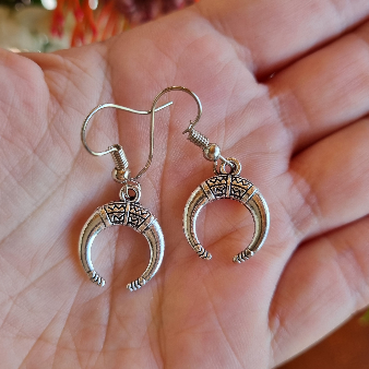 Tibetan Silver Ox Horn Crescent Moon Earrings