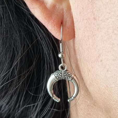 Tibetan Silver Ox Horn Crescent Moon Earrings