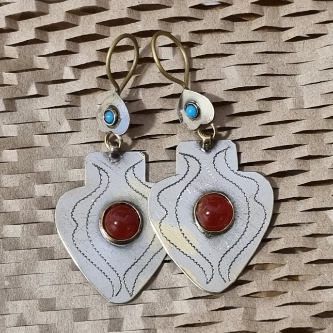 Gold Gilded Turkmen Teke Earrings - Carnelian