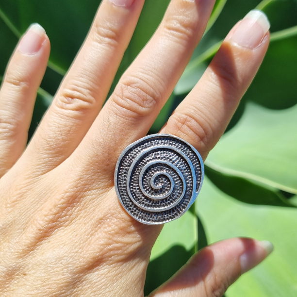 Anatolian Boho Silver Swirl Ring