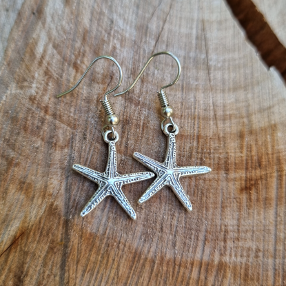 Small Silver Starfish Boho Earrings  - Beachy Bohemian Jewellery