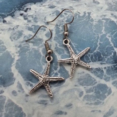 Small Silver Starfish Boho Earrings  - Beachy Bohemian Jewellery