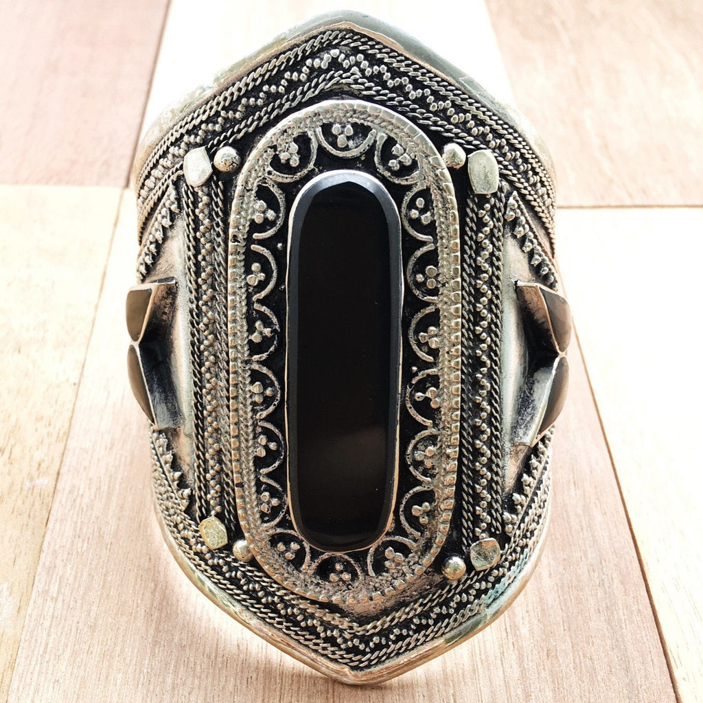 Black stone tribal cuff - Bracelet - Bohemian Jewellery and Homewares - Lost Lover