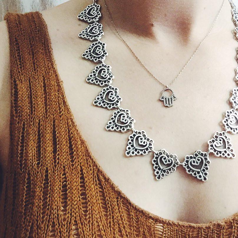 Silver Hamsa pendant on chain - Necklace - Bohemian Jewellery and Homewares - Lost Lover