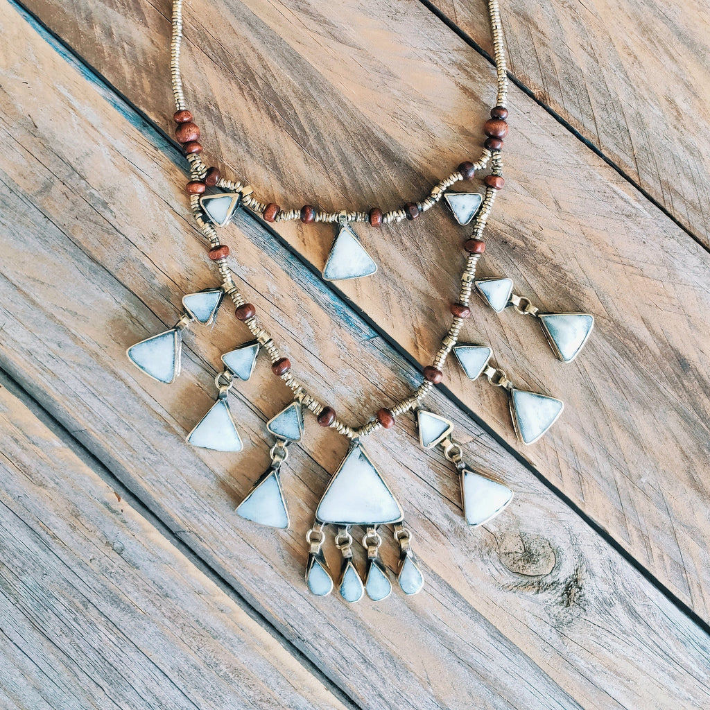 Tribal Triangle Shaped Grey Stone Necklace - Necklace - Bohemian Jewellery and Homewares - Lost Lover
