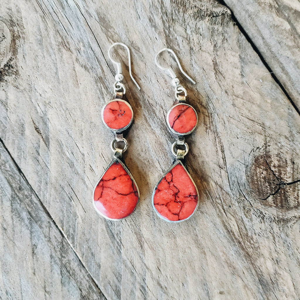 Tribal Red Stone Earrings - Earrings - Boho Jewelry - Lost Lover