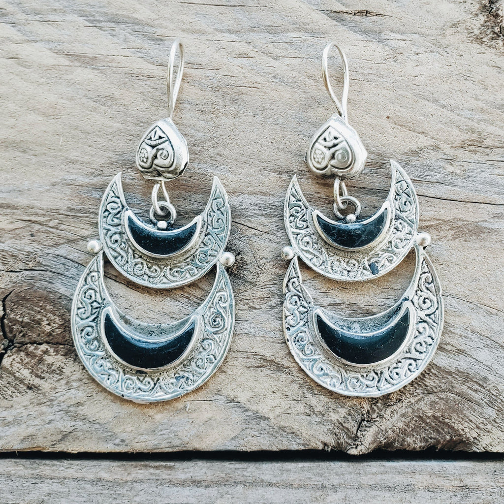 Double Crescent tribal earrings - Black - Earrings - Boho Jewelry - Lost Lover