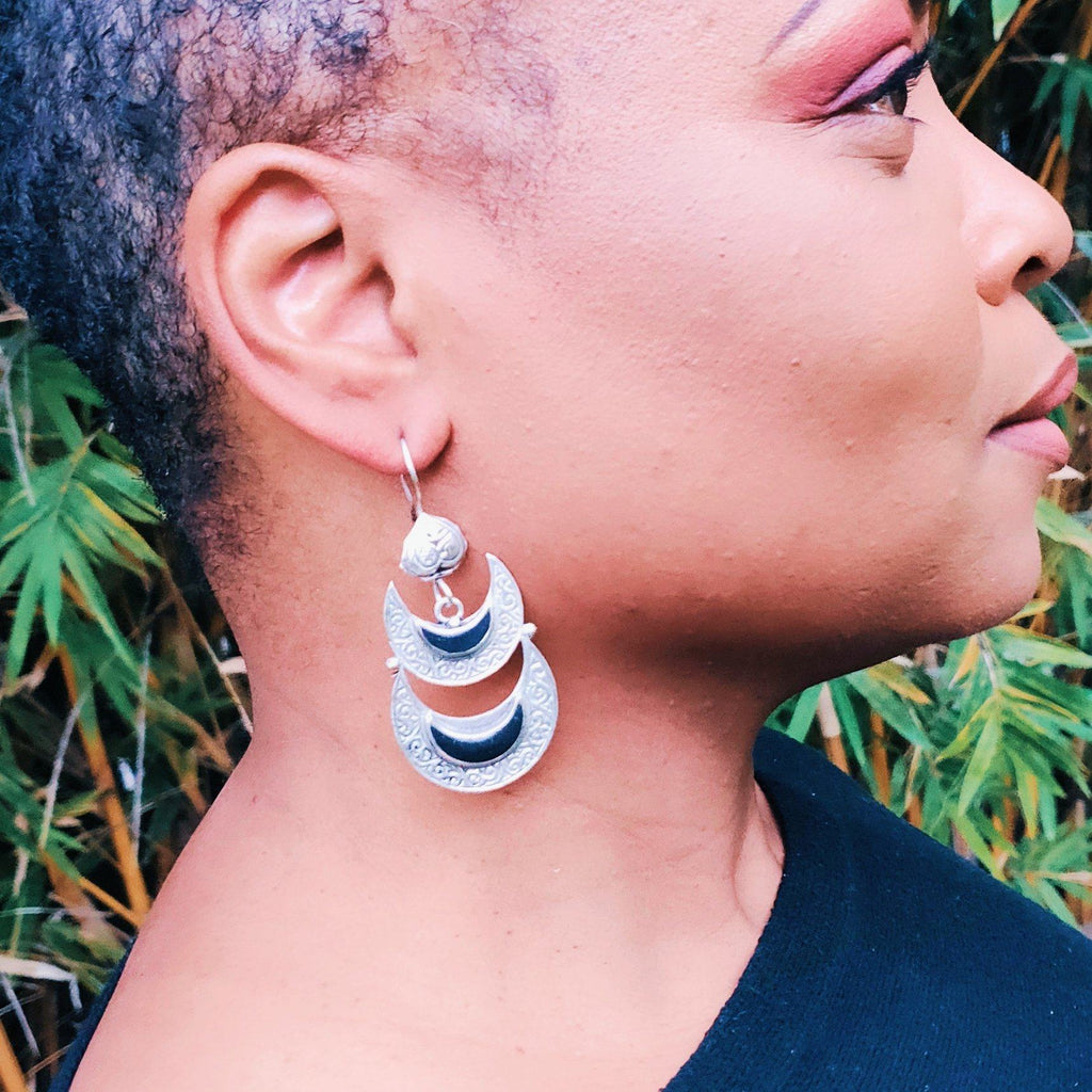 Double Crescent tribal earrings - Black - Earrings - Boho Jewelry - Lost Lover