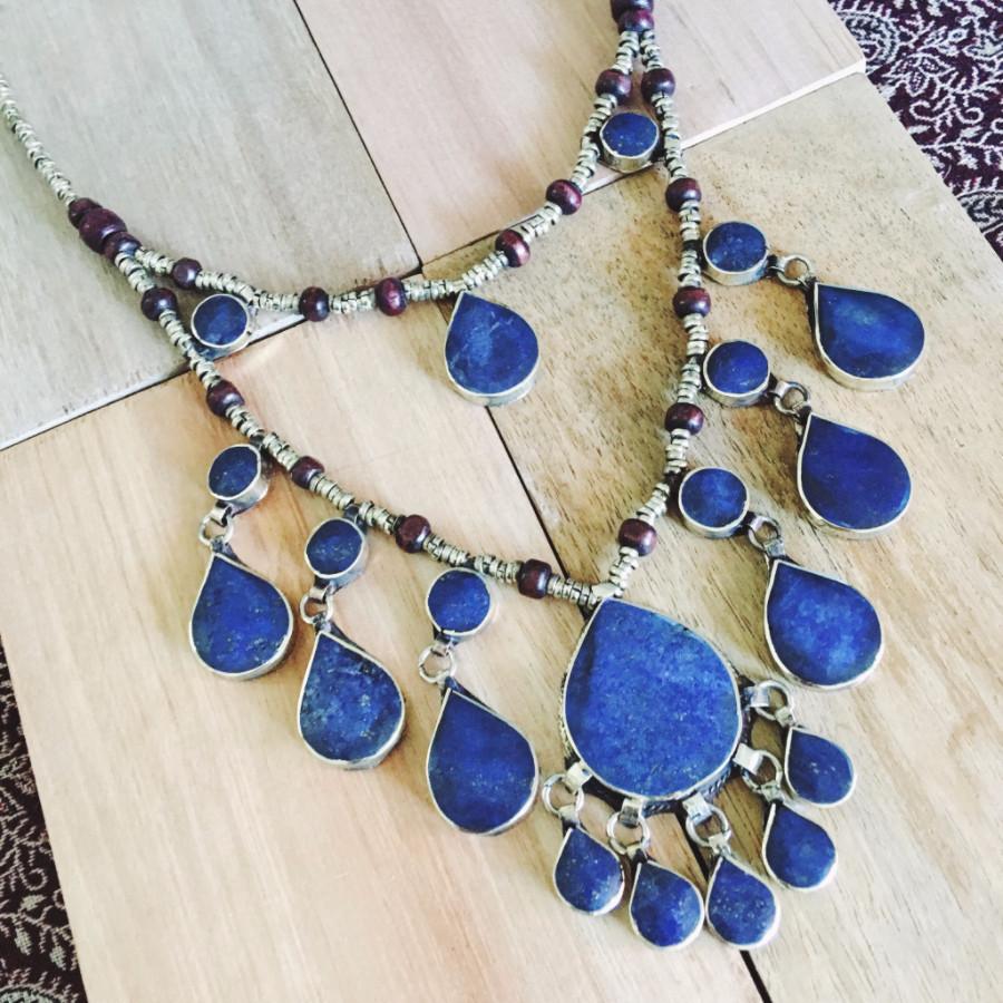 Two tier tribal lapis lazuli stone necklace - Necklace - Bohemian Jewellery and Homewares - Lost Lover