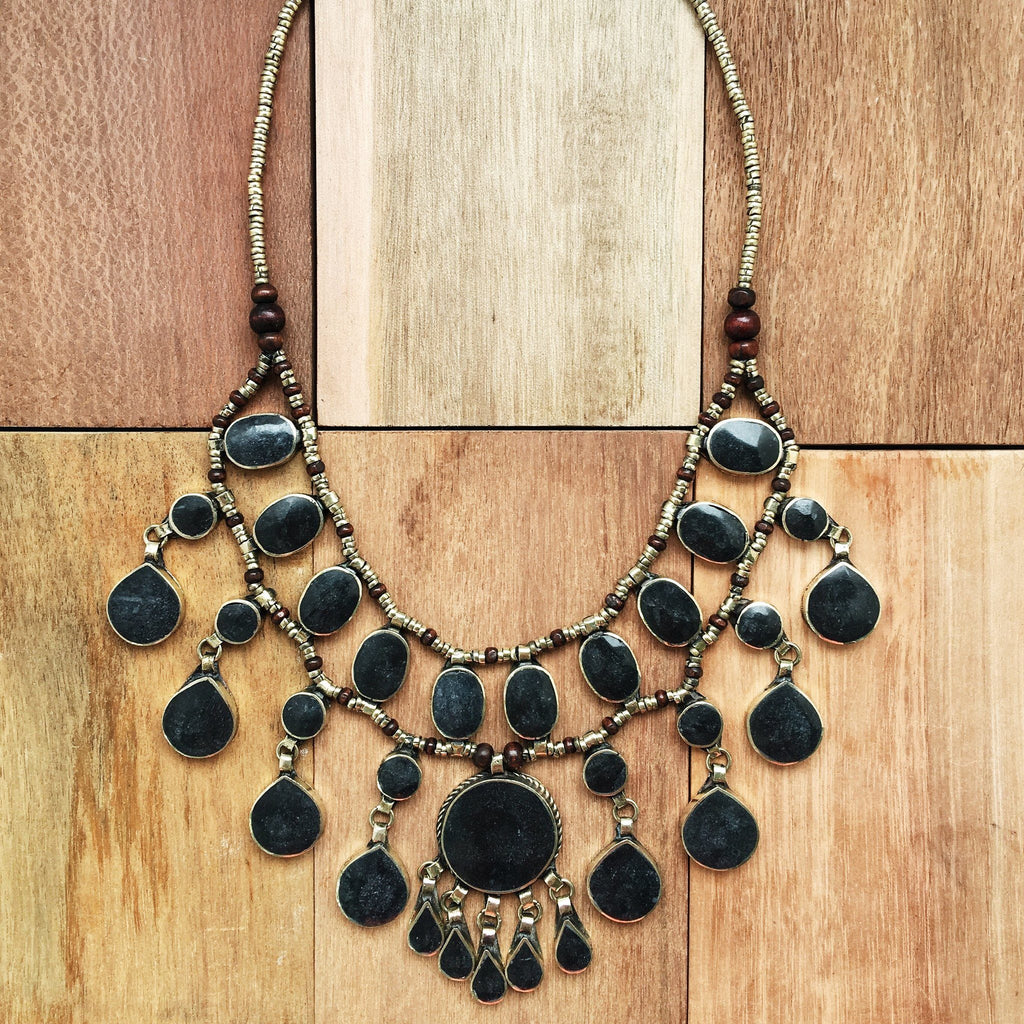 Tribal black stone necklace - Necklace - Bohemian Jewellery and Homewares - Lost Lover