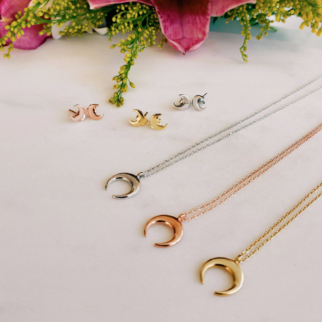 Crescent Moon Stud Earrings - Rose Gold - Earrings - Boho Jewelry - Lost Lover