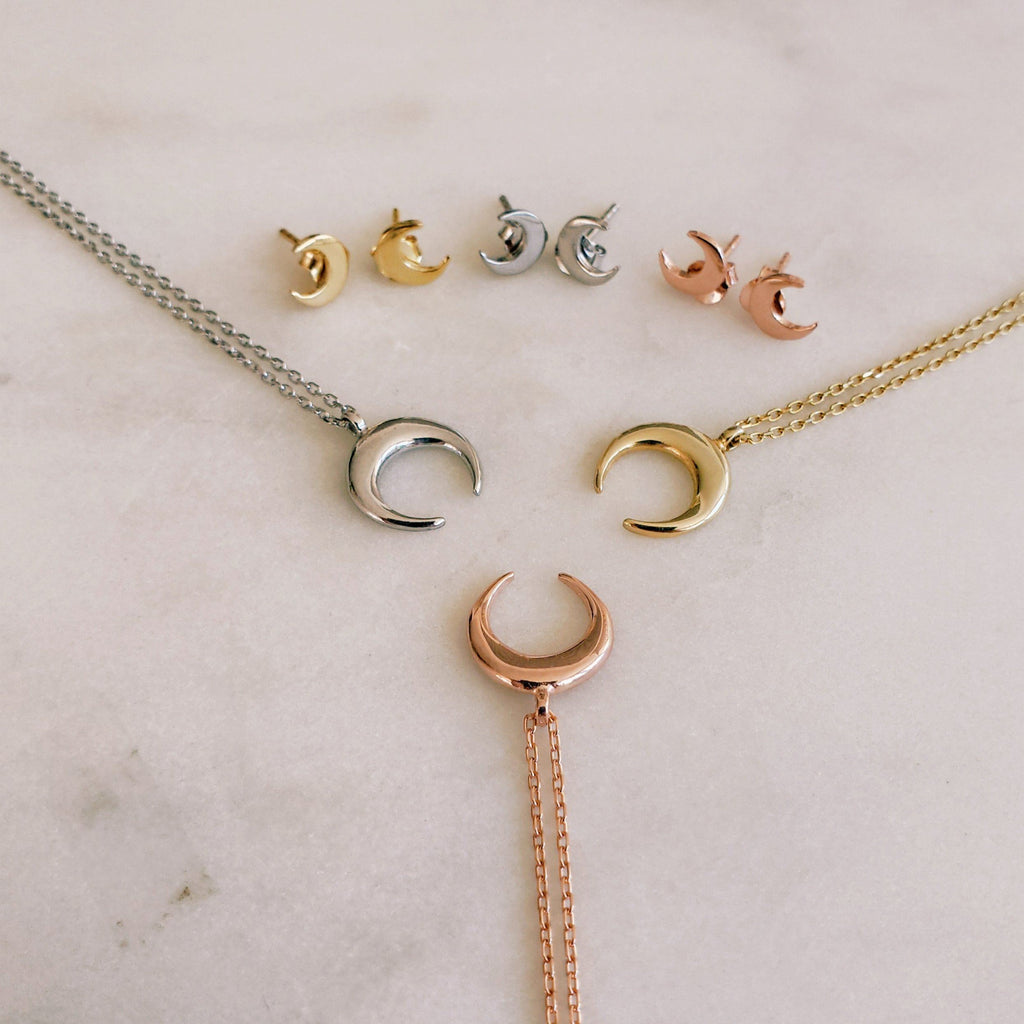 Crescent Moon Stud Earrings - Silver - Earrings - Boho Jewelry - Lost Lover