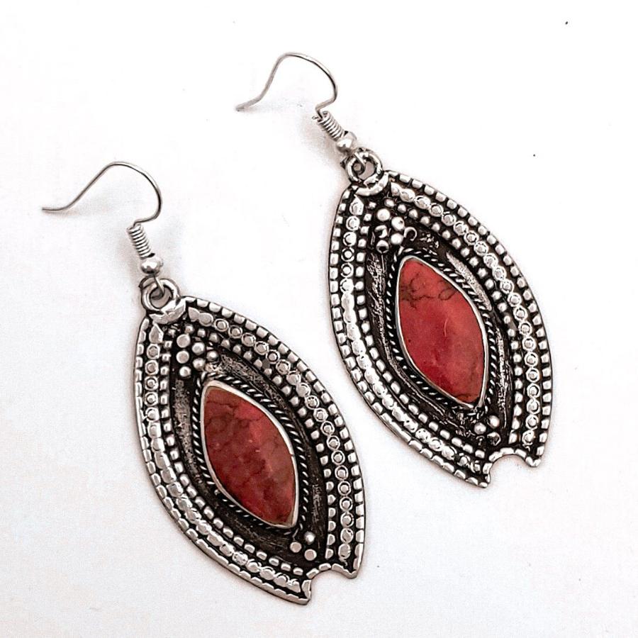 Tribal Drop Earrings - Red Stone - Earrings - Boho Jewelry - Lost Lover