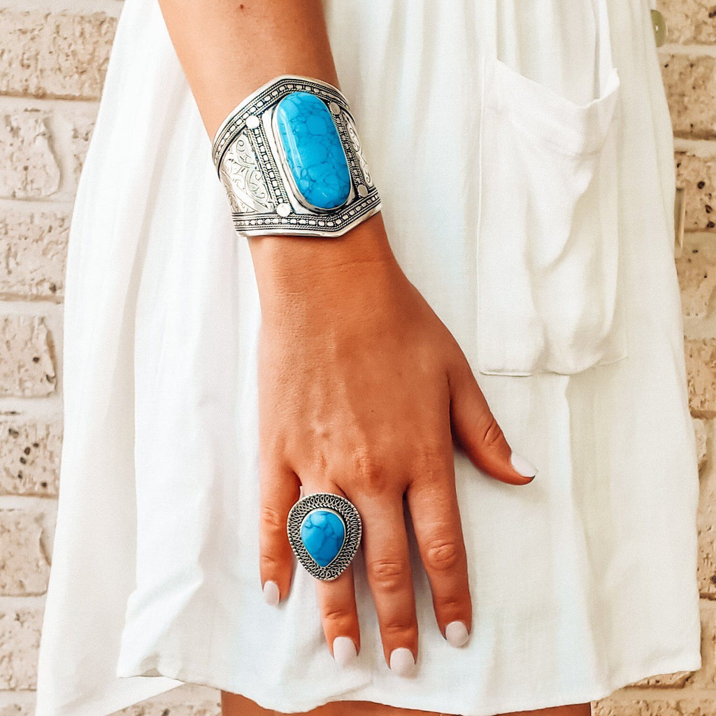 Patterned Tribal Cuff - Turquoise - Bracelet - Boho Jewelry - Lost Lover