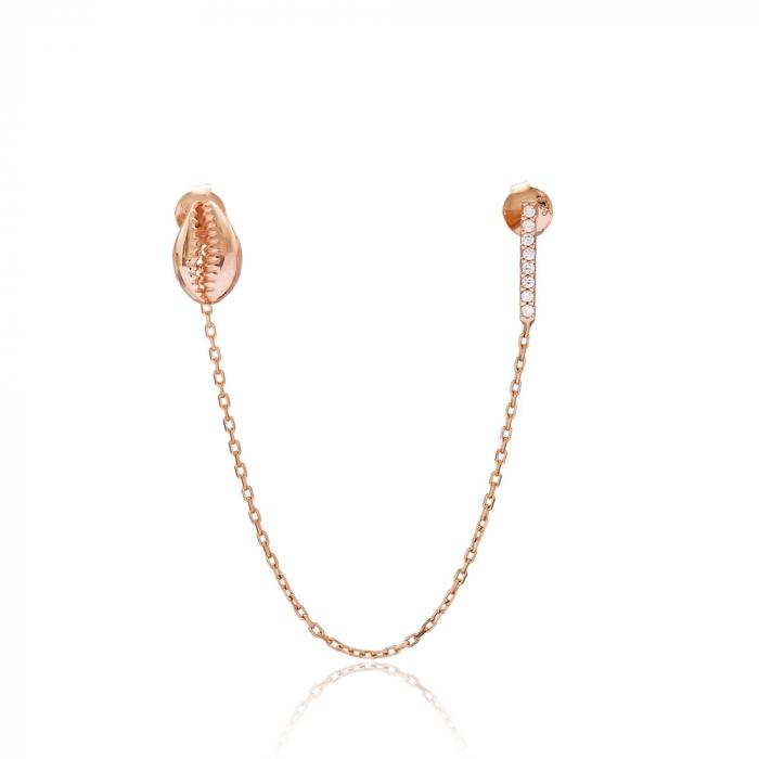 Rose Gold Double Piercing Cowrie Shell Earring - Earrings - Boho Jewelry - Lost Lover