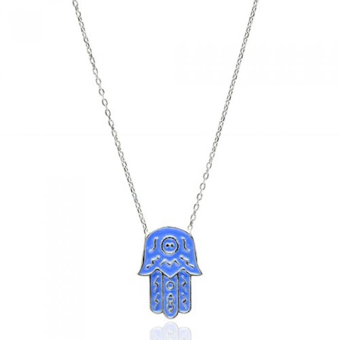 Silver & Blue Hamsa Necklace - Necklace - Boho Jewelry - Lost Lover
