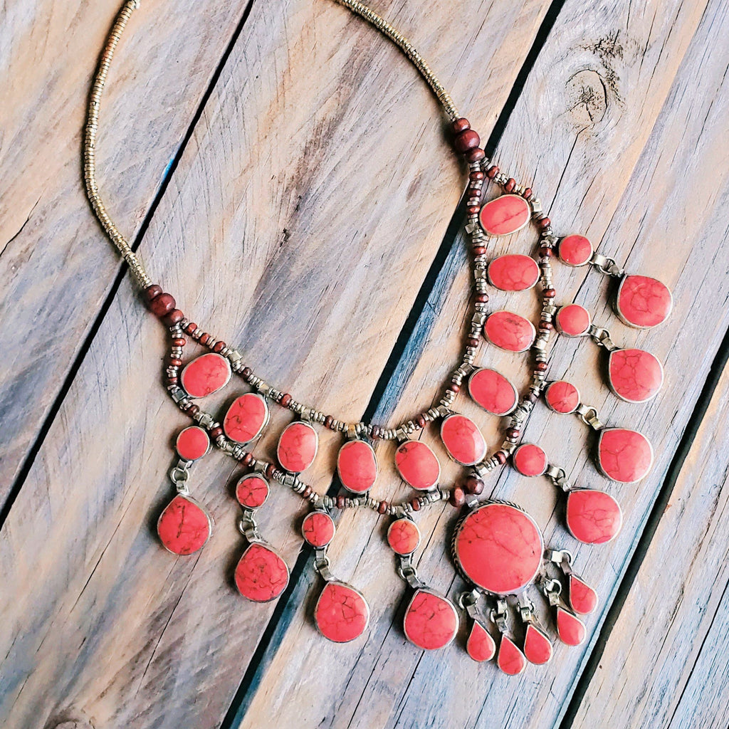 Tribal red stone necklace - Necklace - Boho Jewelry - Lost Lover