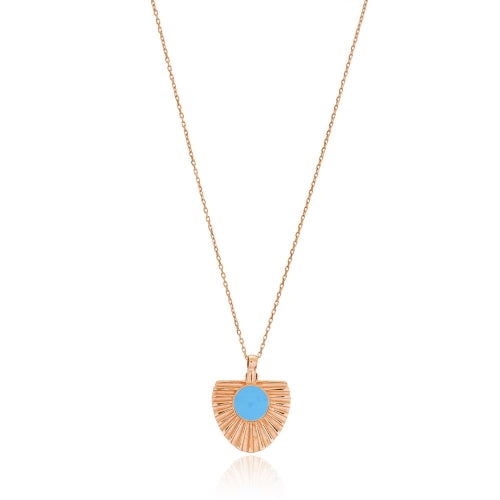 Turquoise Rose Gold Sun Pendant - Necklace - Boho Jewelry - Lost Lover