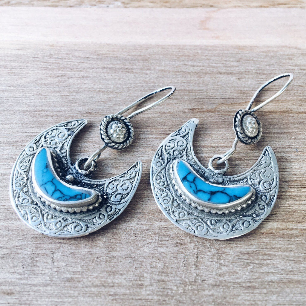 Crescent tribal earrings - Turquoise - Earrings - Bohemian Jewellery and Homewares - Lost Lover