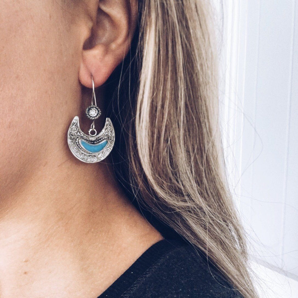 Crescent tribal earrings - Turquoise - Earrings - Bohemian Jewellery and Homewares - Lost Lover